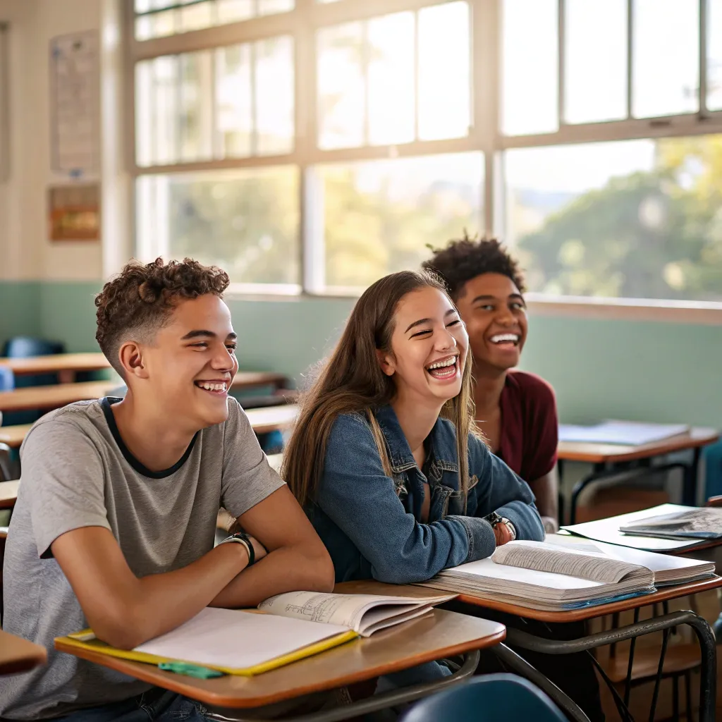 Smiling students after class
